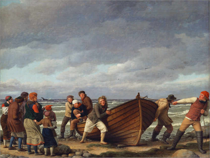 Plakat Rybacy z Hornbaek sprowadzają swoją łódź na brzeg