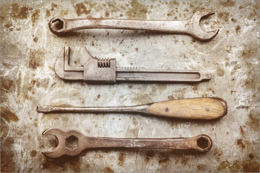 Plakat Old wrench and screwdriver