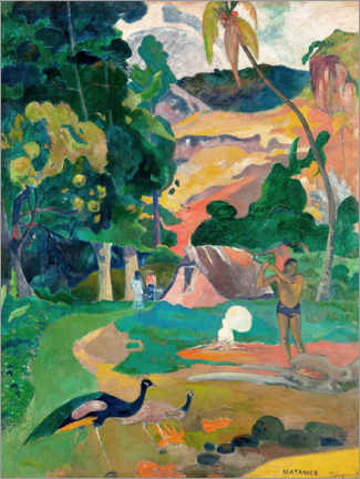 Obraz na drewnie  Pejzaż z pawiem - Paul Gauguin