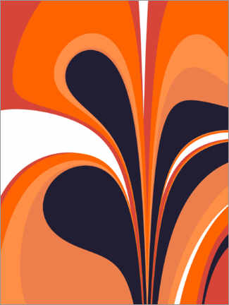 Plakat  Abstract in fiery orange and navy blue - apricot and birch