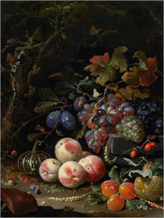 Plakat  Still life with fruits, leaves and insects - Abraham Mignon