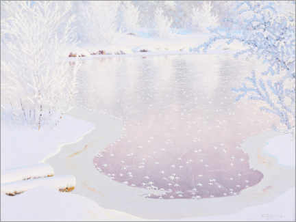 Naklejka na ścianę  Lśniący zimowy krajobraz z zamarzniętą wodą - Gustaf Edolf Fj?stad