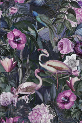 Obraz na szkle akrylowym  Flamingos in the dark jungle - Andrea Haase