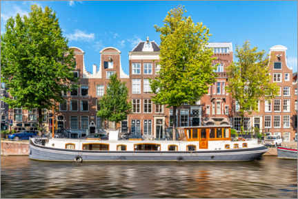 Plakat Architektura i łódź w kanałach w Amsterdamie