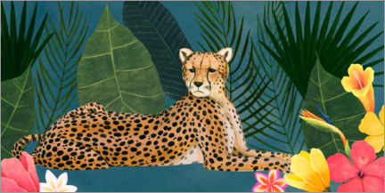 Obraz na płótnie  Cheetah in the tropical sea of flowers - Grace Popp