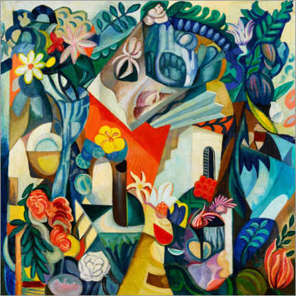 Obraz na drewnie  Composition with house and flowers - Hél?ne Oettingen
