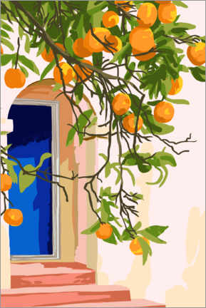 Obraz na szkle akrylowym  The orange tree in front of the gate - Uma 83 Oranges