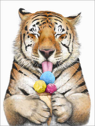 Obraz na szkle akrylowym  Tiger with ice cream - Valeriya Korenkova