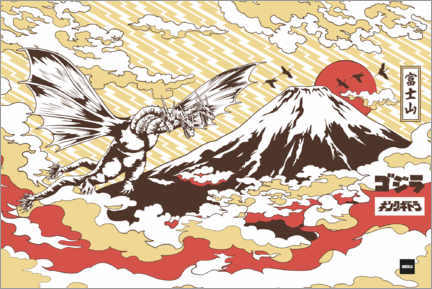 Plakat  King-Gidorah flying to Fuji