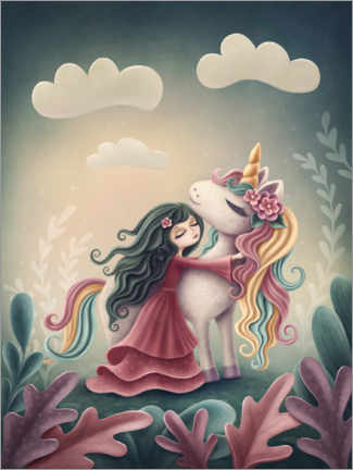 Obraz na PCV  Unicorn with little girl - Elena Schweitzer