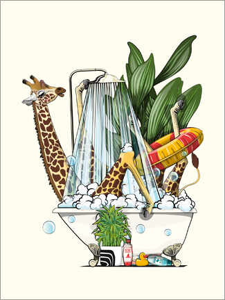 Obraz na szkle akrylowym  Giraffe in the bathtub - Wyatt9