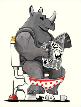 Plakat Rhinoceros on the toilet