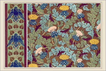 Obraz na PCV  Designs for wallpaper borders and printed fabric: Crows and Cicadas and Thistles - Maurice Pillard Verneuil