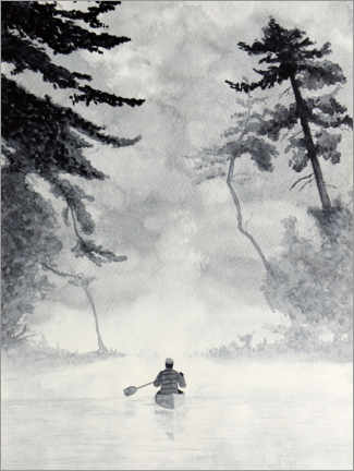 Plakat artystyczny premium w ramie  Watercolor landscape with canoe - Natalie Bruns