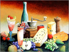 Naklejka na ścianę  Stil life with coffee grinder, fruits and cheese - Gerhard Kraus
