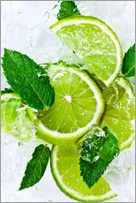 Gallery print  lime slices with ice and peppermint leaves