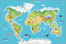 Naklejka na ścianę  Mapa świata dla dzieci (niemiecki) - Kidz Collection