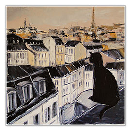 Plakat  Black cat on a roof in Paris - JIEL
