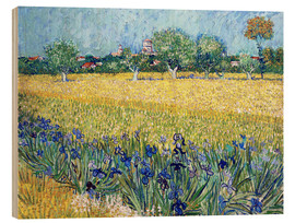 Obraz na drewnie  Widok na Arles z irysami na pierwszym planie - Vincent van Gogh