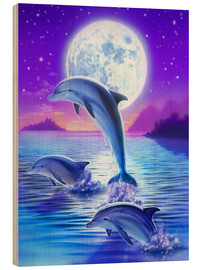 Obraz na drewnie  Delfiny w świetle księżyca - Robin Koni