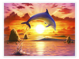 Plakat Day of the dolphin - sunset