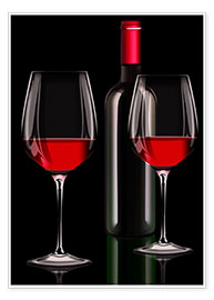 Plakat Red wine, red wine bottle with two glasses of red wine