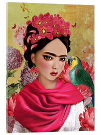 Obraz na szkle akrylowym  Frida Kahlo &amp; Parrot - Mandy Reinmuth