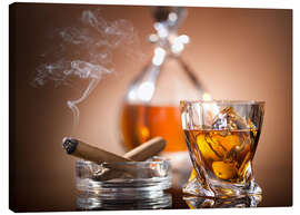 Obraz na płótnie  Glass of whiskey and a cigar