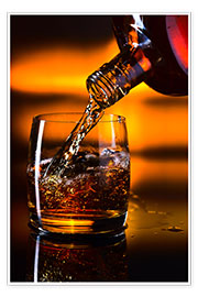 Plakat  whiskey and ice on a glass table