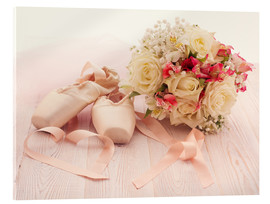 Obraz na szkle akrylowym  Ballet shoes with bouquet