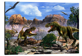 Obraz na aluminium  Two T-Rex dinosaurs fighting over a dead carcass. - Kurt Miller