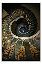 Plakat  Ornamented spiral staircase in green and yellow - Jaroslaw Blaminsky
