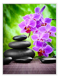 Plakat  Zen - bazaltowe kamienie i kwiaty