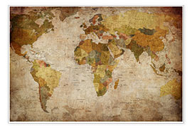 Plakat  Mapa świata w stylu vintage (angielski)