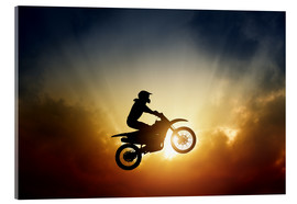 Obraz na szkle akrylowym  Biker jumping at sunset