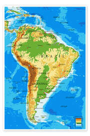 Plakat  Topograficzna mapa Południowej Ameryki