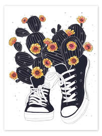 Plakat  Sneakers with flowering cactuses - Valeriya Korenkova