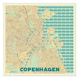 Plakat  Copenhagen Map Retro - Hubert Roguski