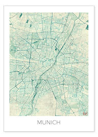 Plakat  Map of Munich (blue) - Hubert Roguski