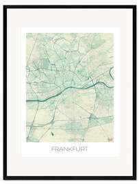 Plakat artystyczny premium w ramie  Frankfurt, Germany Map Blue - Hubert Roguski
