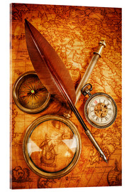 Obraz na szkle akrylowym  Compass and Clock
