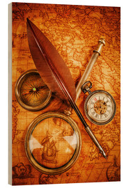 Obraz na drewnie  Compass and Clock