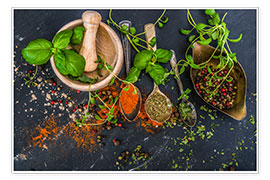 Plakat  Mortar with herbs and spice