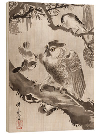 Obraz na drewnie  Owl Mocked by Small Birds - Kawanabe Kyosai