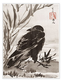 Plakat  Crow and Reeds by a Stream - Kawanabe Kyosai