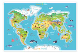 Plakat  Mapa świata dla dzieci (niemiecki) - Kidz Collection