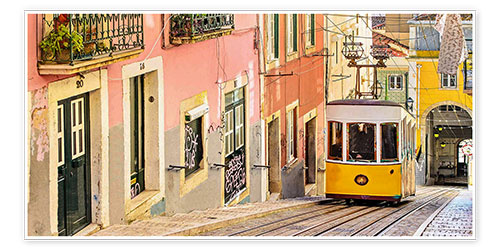 Plakat Yellow tram in Lisbon