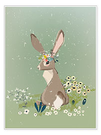 Plakat Rabbit with wildflowers