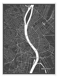 Plakat  Budapest Hungary Map - Main Street Maps